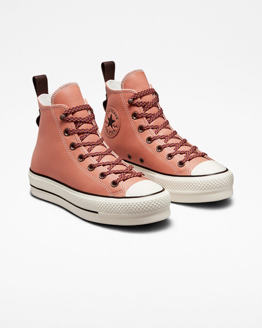 Sapatos Plataforma Converse Chuck Taylor All Star Lift Tonal Couro Cano Alto Feminino Abricó | PT O0P408T